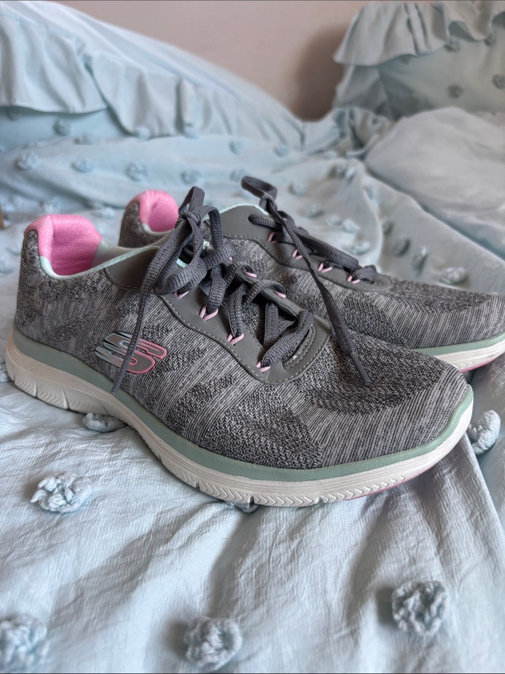 Skechers Gray Athletic Sneakers with Pink Accents